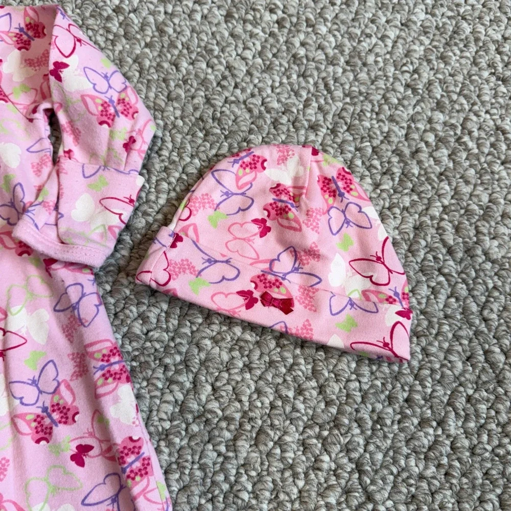 Koala Baby Pink‎ Butterfly Snap Front Sleeper Gown and Hat Set Size 3 Months